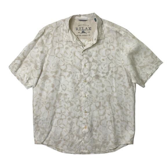 Tommy Bahama Shirt Mens L White Parchment Linen Relax Island Modern Fit Printed - Picture 1 of 12